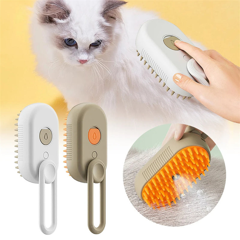 猫用スチームブラシ スチームドッグブラシ 3-in-1 電動スプレー付き猫用ヘアブラシ マッサージ ペットグルーミングコーム 毛取りコーム ペット用品