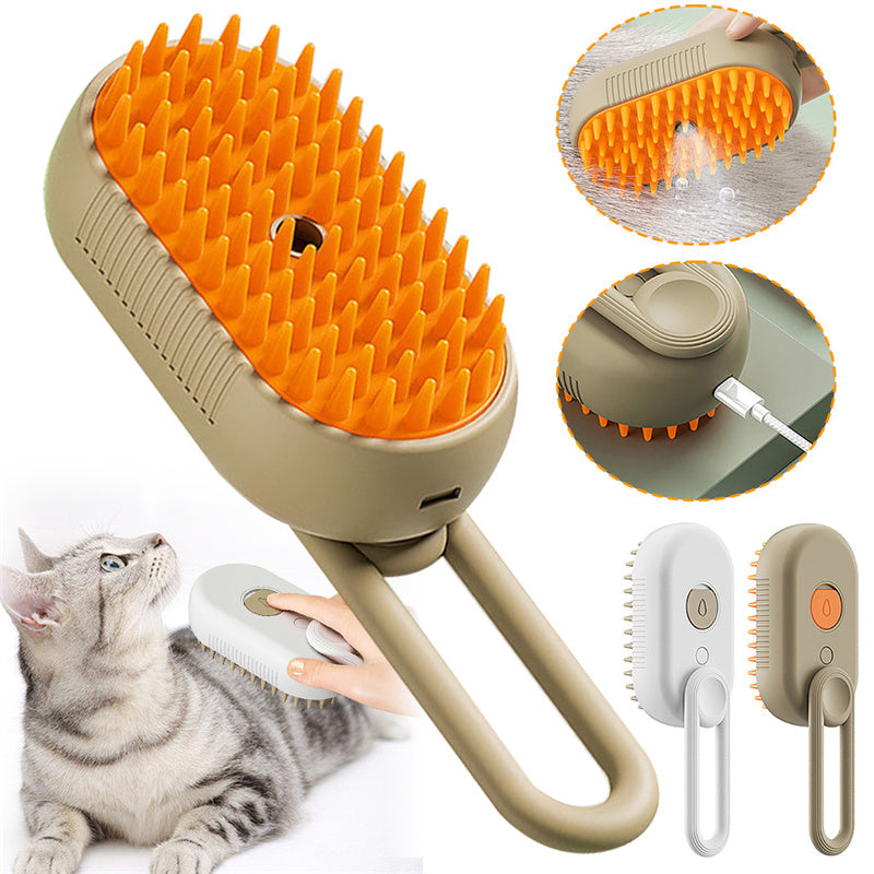 猫用スチームブラシ スチームドッグブラシ 3-in-1 電動スプレー付き猫用ヘアブラシ マッサージ ペットグルーミングコーム 毛取りコーム ペット用品