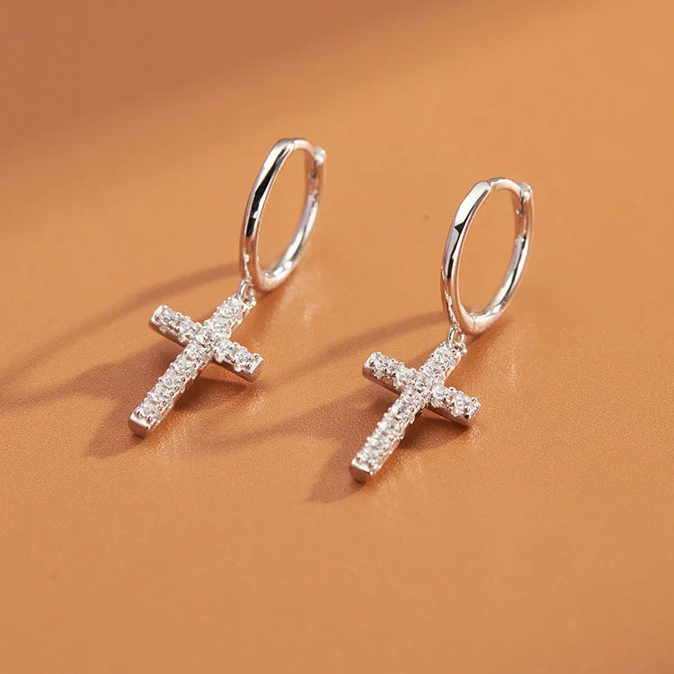 New Arrival 925 Sterling Silver Earrings Zircon Cross Drop Earrings For Women Birthday Gift Earings Fashion Jewelry