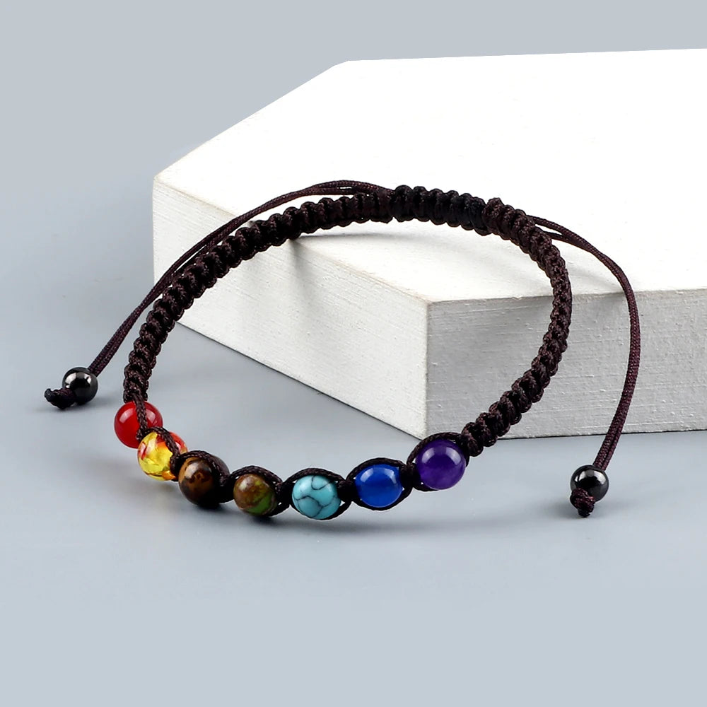 Handmade 7 Chakra Beads Bracelet 6mm Natural Stone String Braided Yoga Reiki Healing Balance Bracelets & Bangles Meditation Gift