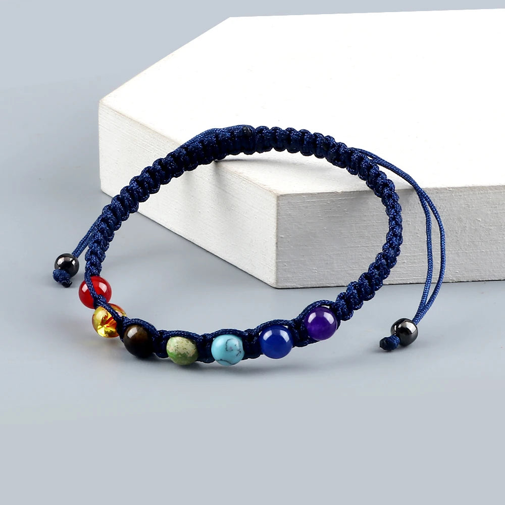 Handmade 7 Chakra Beads Bracelet 6mm Natural Stone String Braided Yoga Reiki Healing Balance Bracelets & Bangles Meditation Gift