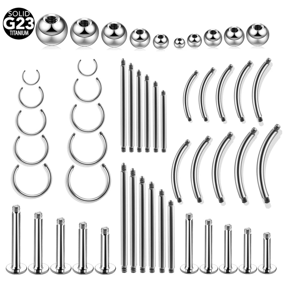12pcs/Set Surgical Steel Silver Color Gold Plated Black Rainbow Ear Nose Eyebrow Labret Basic Piercing Jewelry Set 8mm