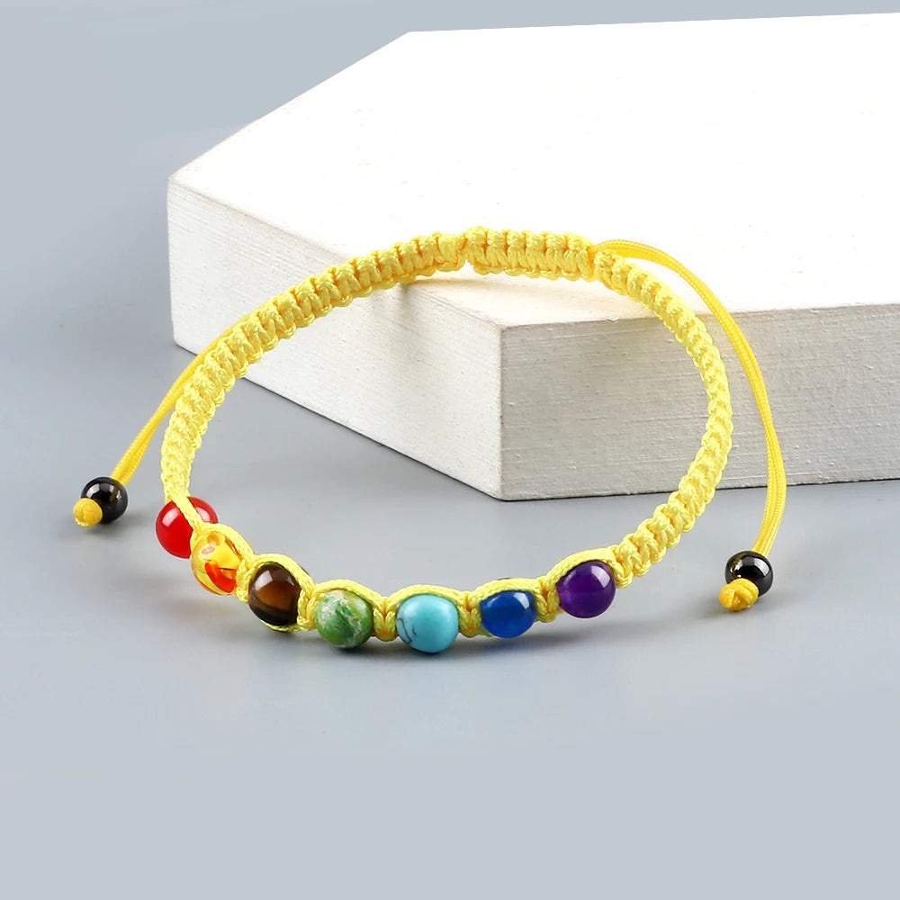 Handmade 7 Chakra Beads Bracelet 6mm Natural Stone String Braided Yoga Reiki Healing Balance Bracelets & Bangles Meditation Gift