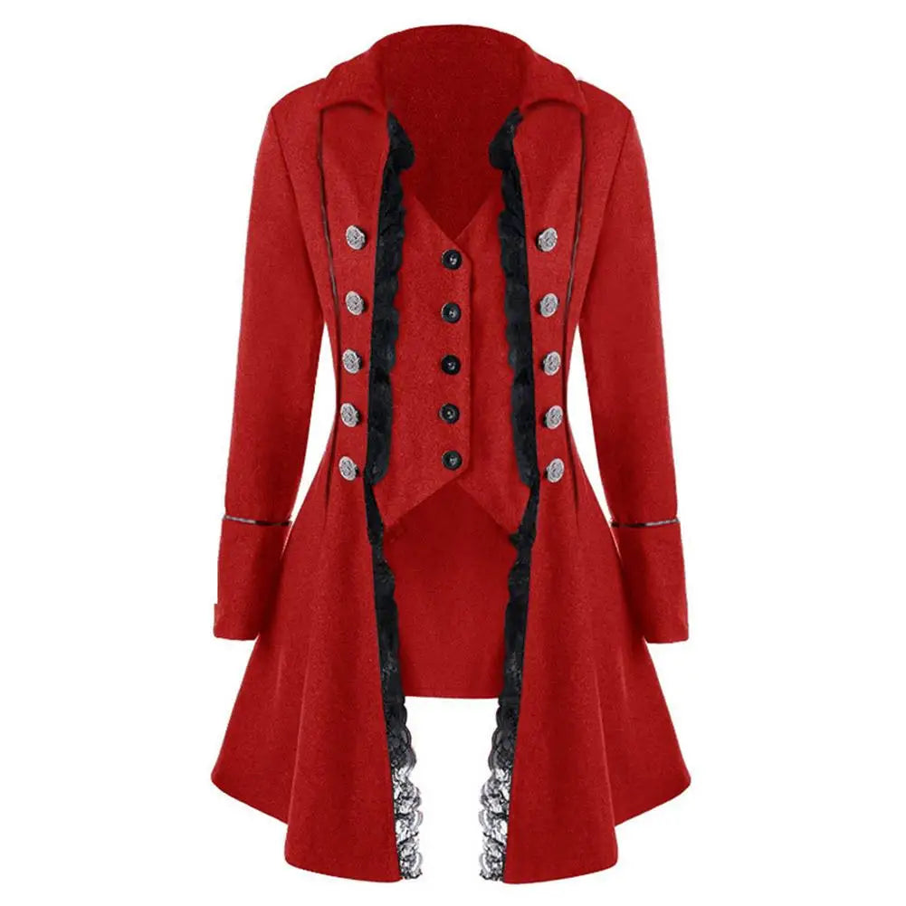 Women Jacket Coat Medieval Retro Lace Victorian Gothic Long Sleeve Button Tailcoat Steampunk Halloween Party Costume Clothing