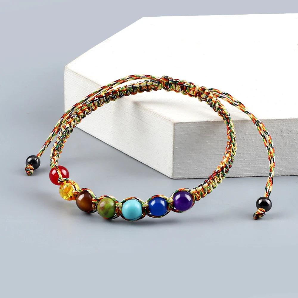 Handmade 7 Chakra Beads Bracelet 6mm Natural Stone String Braided Yoga Reiki Healing Balance Bracelets & Bangles Meditation Gift