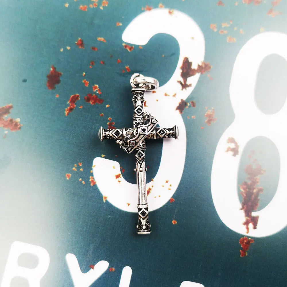 本物の925スターリングシルバー製マジェスティッククロスとクラウンペンダントネックレス、ファインジュエリーアクセサリー、レトロでトレンディな男性向けギフト。