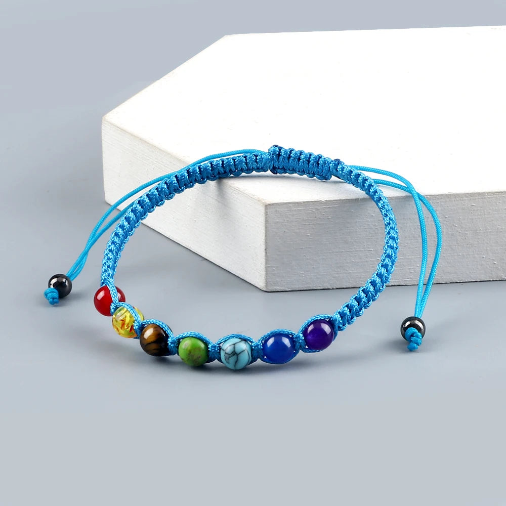 Handmade 7 Chakra Beads Bracelet 6mm Natural Stone String Braided Yoga Reiki Healing Balance Bracelets & Bangles Meditation Gift