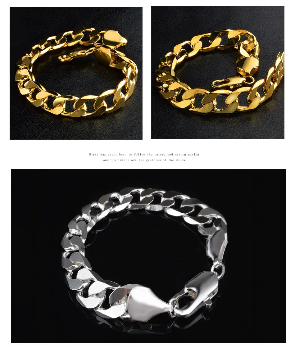 Aravant 925シルバー 12MMブレスレットチェーン メンズ レディース ファッションジュエリー