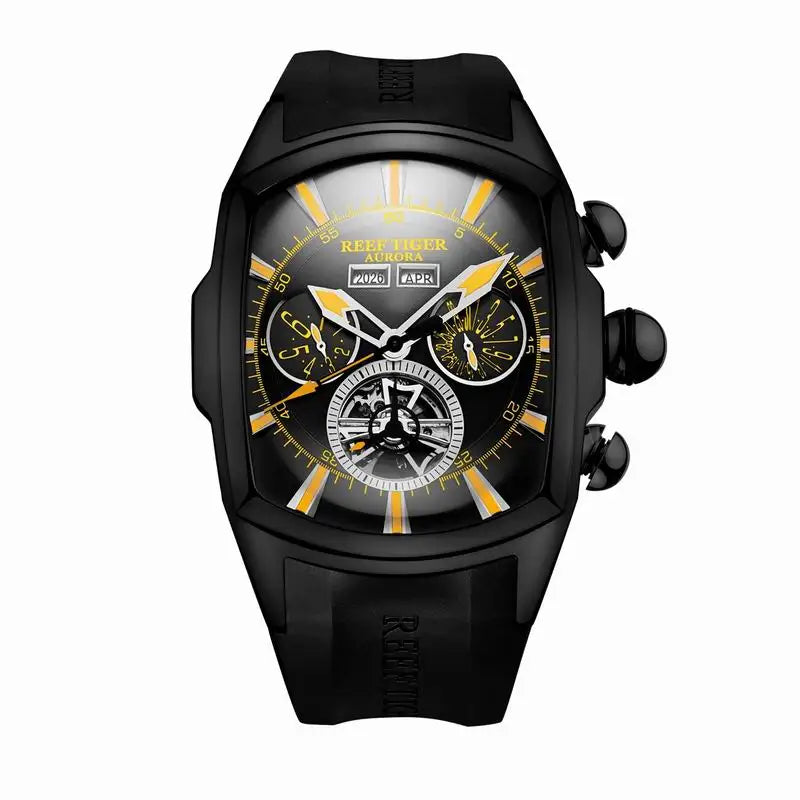 Reef Tiger/RT Designer Sport Watches with Tourbillon Stainless Steel Rubber Strap Blue Dial Automatic Watches RGA3069