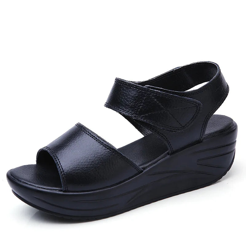 WOIZGIC Women's Mother Ladies Female Genuine Leather Shoes Sandals Woman Platform Hook Loop Casual Summer Cool Beach AM-9018