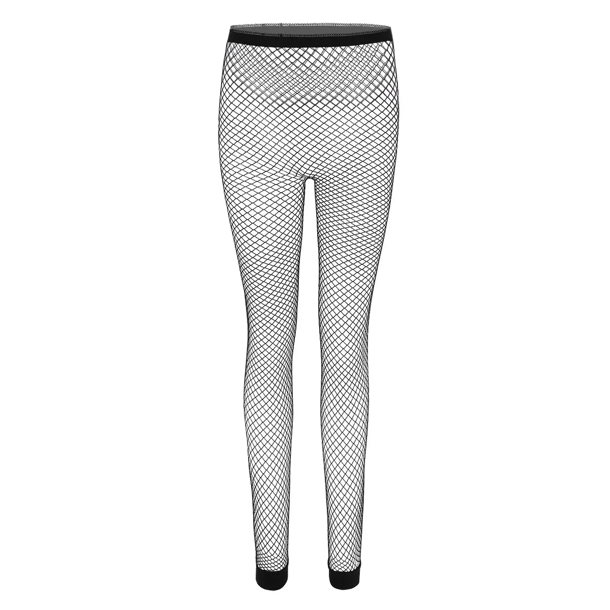 Women Sexy Fishnet Leggings Hollow Out Mesh Net Trousers See Through High Waist Transparent Ankle Length Footless Leggings Pants