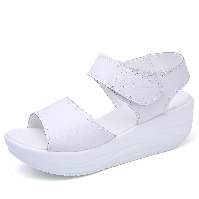WOIZGIC Women's Mother Ladies Female Genuine Leather Shoes Sandals Woman Platform Hook Loop Casual Summer Cool Beach AM-9018