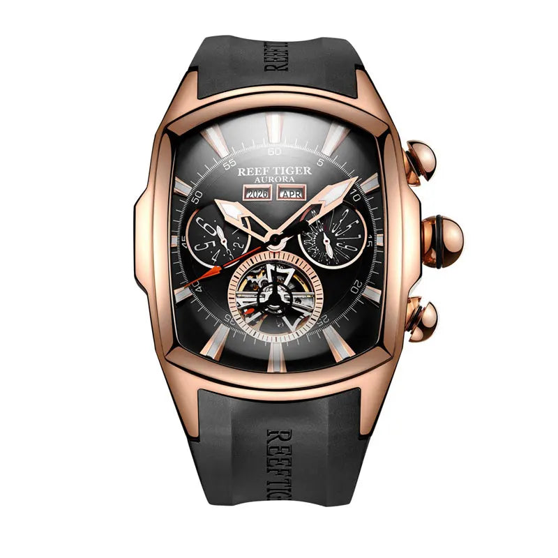 Reef Tiger/RT Designer Sport Watches with Tourbillon Stainless Steel Rubber Strap Blue Dial Automatic Watches RGA3069