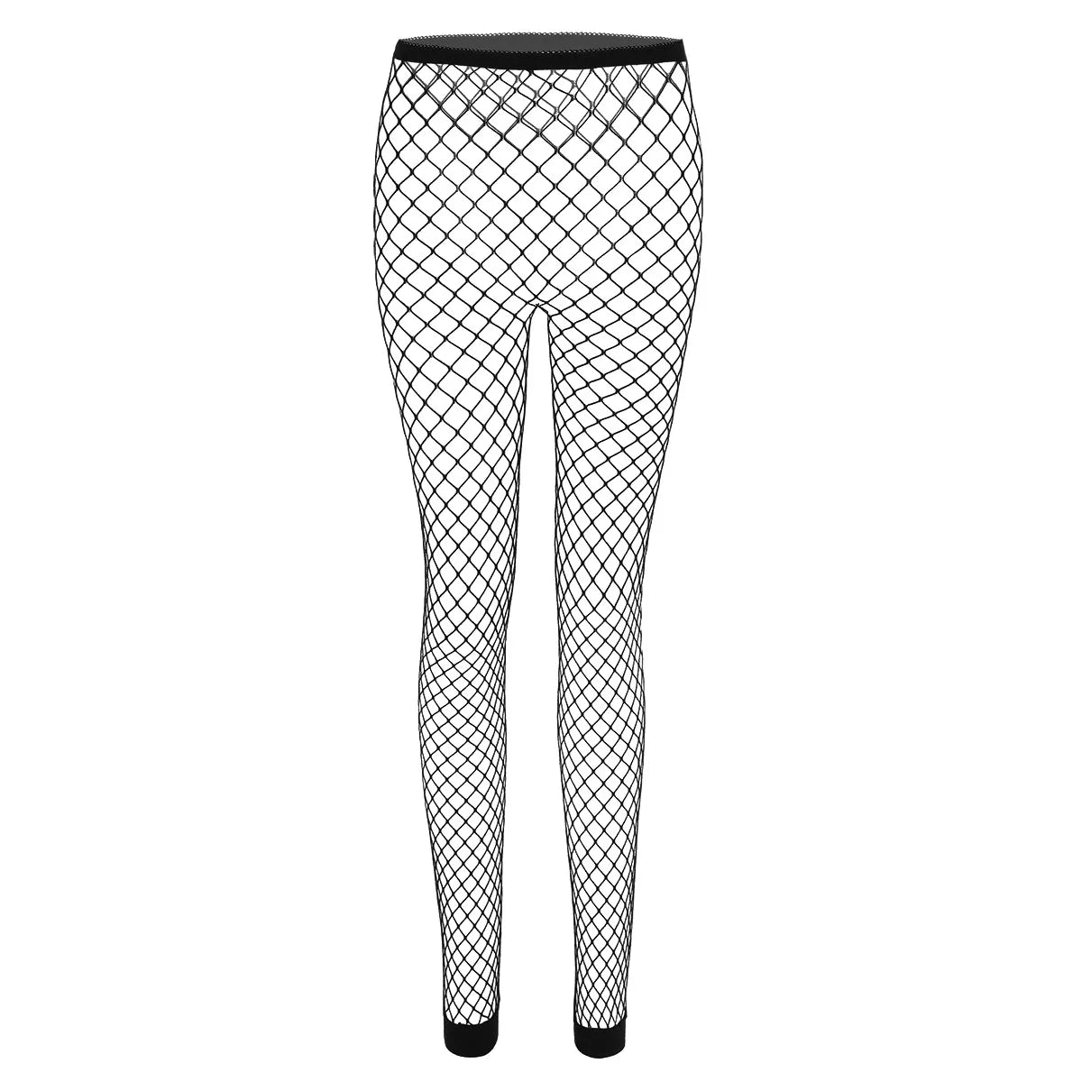 Women Sexy Fishnet Leggings Hollow Out Mesh Net Trousers See Through High Waist Transparent Ankle Length Footless Leggings Pants