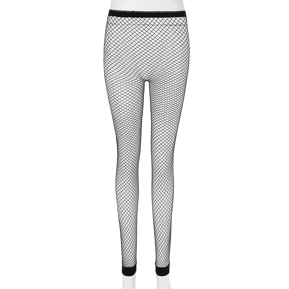 Women Sexy Fishnet Leggings Hollow Out Mesh Net Trousers See Through High Waist Transparent Ankle Length Footless Leggings Pants