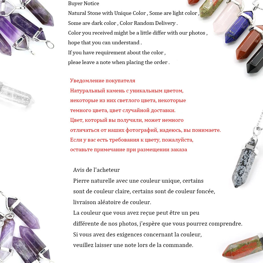 CSJA Hexagonal Bullet Crystal Necklaces Natural Gem Stone Quartz Necklace Pendant Chakra Amethysts Pink Quartz Lapis Lazuli G957