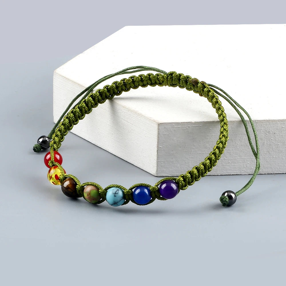 Handmade 7 Chakra Beads Bracelet 6mm Natural Stone String Braided Yoga Reiki Healing Balance Bracelets & Bangles Meditation Gift