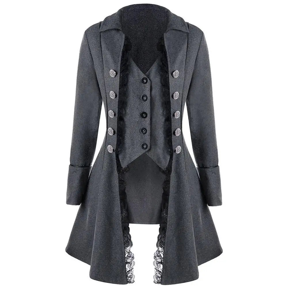 Women Jacket Coat Medieval Retro Lace Victorian Gothic Long Sleeve Button Tailcoat Steampunk Halloween Party Costume Clothing