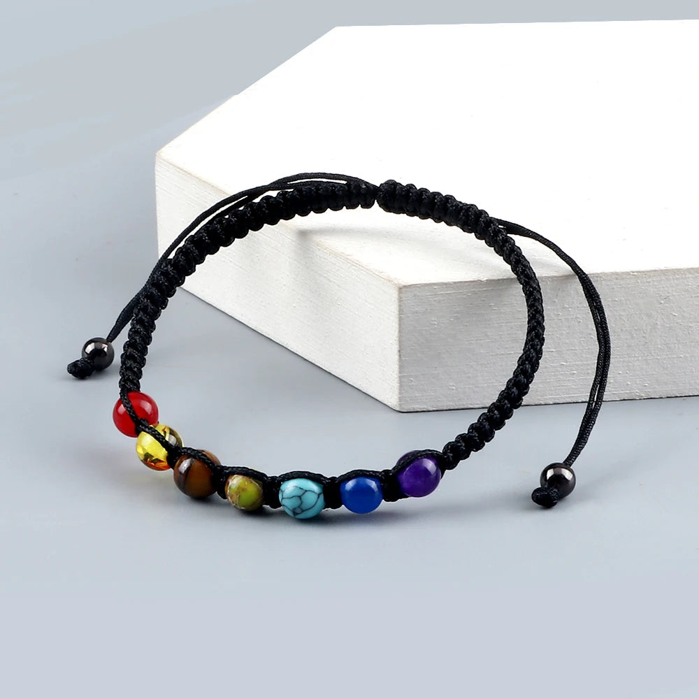 Handmade 7 Chakra Beads Bracelet 6mm Natural Stone String Braided Yoga Reiki Healing Balance Bracelets & Bangles Meditation Gift