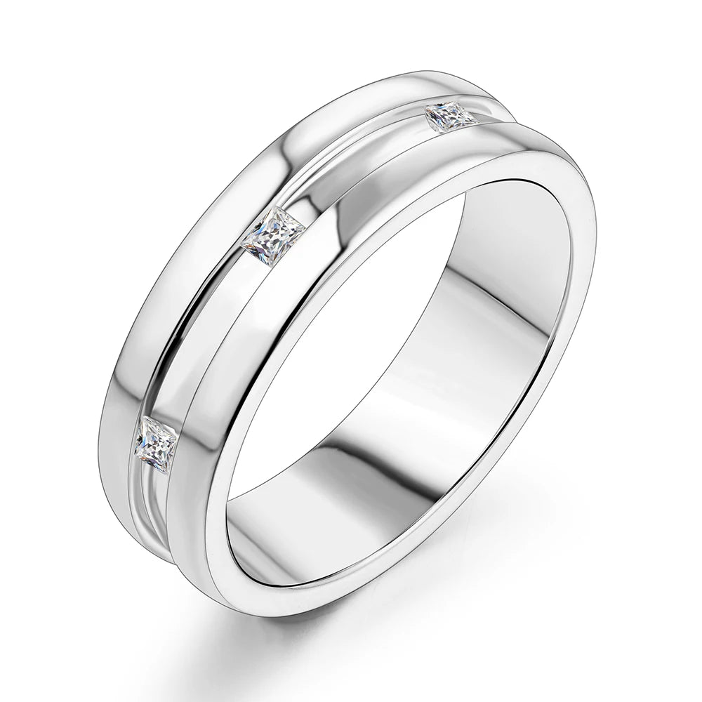 Princess Square Cut D Color Moissanite 18K White Gold Plated Engagement Wedding Band Moissanite Lab Grown Diamond Ring for Women