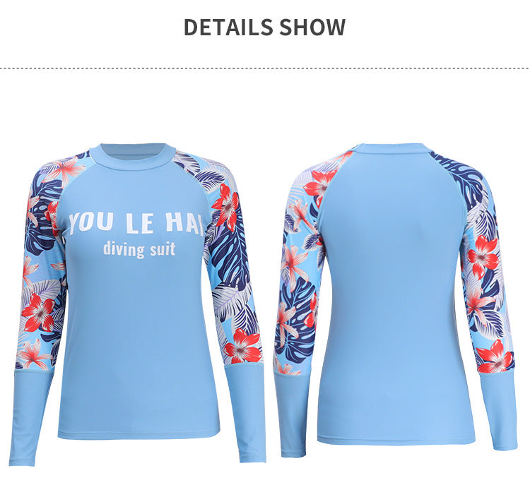 Women's 3pcs/set Printed Long Sleeve Rashguard UV Sun Protection Surf Shirt With Pants Shorts Full Body Bathing Suit Dive Skin