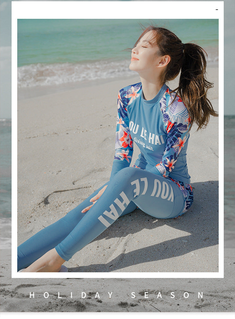Women's 3pcs/set Printed Long Sleeve Rashguard UV Sun Protection Surf Shirt With Pants Shorts Full Body Bathing Suit Dive Skin