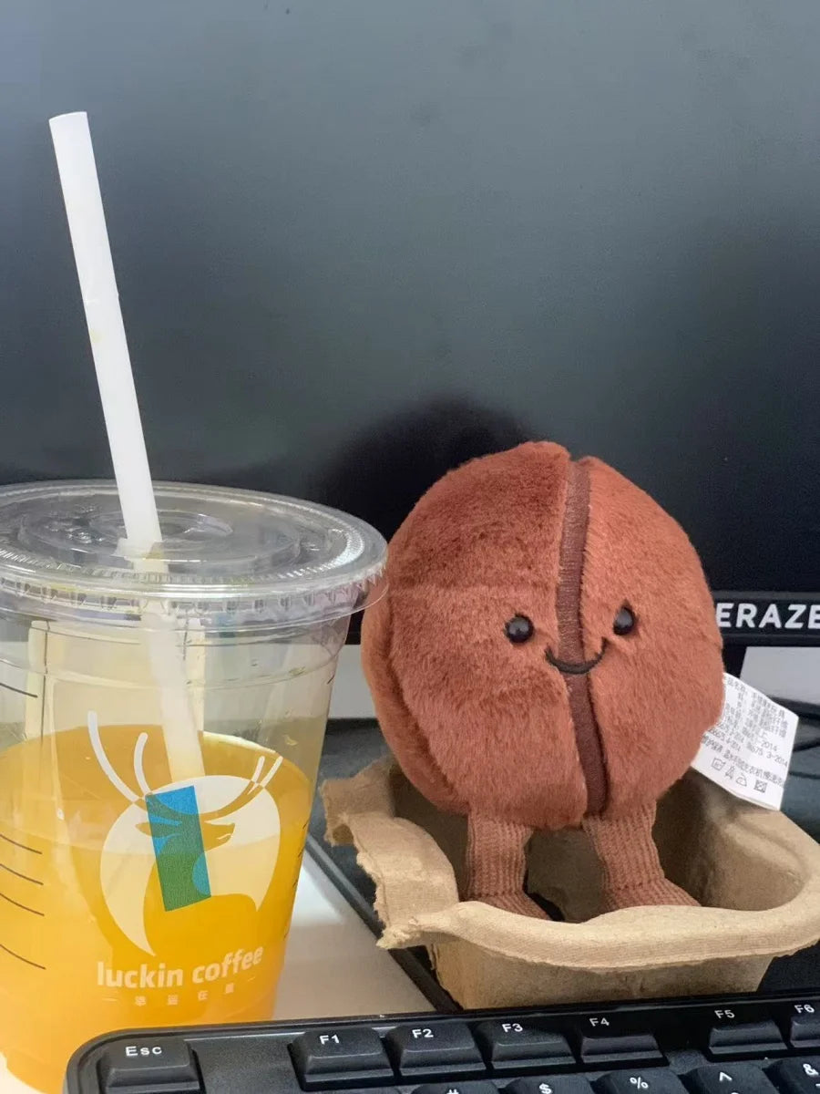 Jellycat Coffee Bean Bag Pendant Cartoon Stuffed Smiling Coffee Food Plushies Cute Key Chain Soft Doll Birthday Gifts Girl