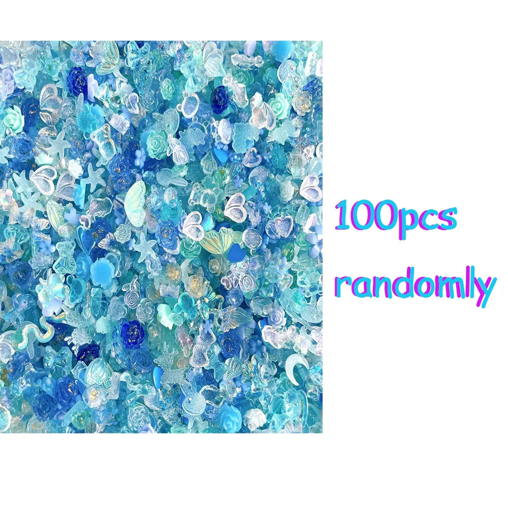 100PCS Random Mixed Strawberry Flowers Nail Charms Sweet Resin Flatback Moon Nail Art Decoration Accessories Manicure DIY