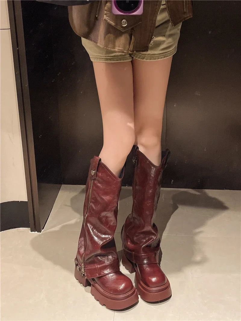 Women's Boots 2025 New Style Retro High Western Boots for Autumn and Winter Fashion Versatile Female Knight Boots