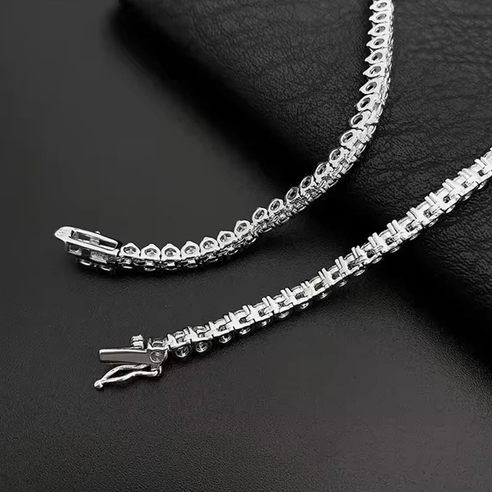 3 Prongs D VVS1 Full Moissanite Tennis Necklace 925 Sterling Silver 3/4/5mm Diamond Chain with GRA Fine Jewelry for Women Man