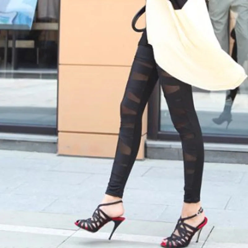 women's plus size gothic legging laces black ladies ripped leggings for women pants mesh bandage leggins lace punk rock fashion