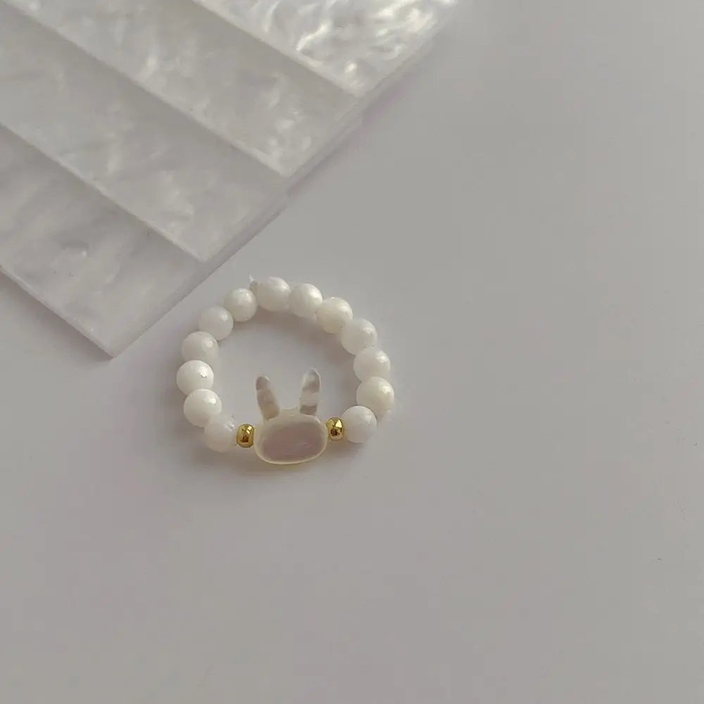 2pcs Natural Moonstone Obsidian Rings Beads Minimalist Ring Cute Black White Cat Ring Women Men Party Accessories Jewelry