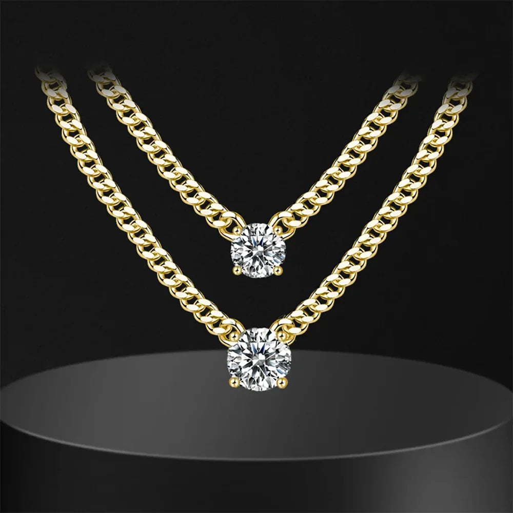 Lycfn 1/2/3ct Moissanite Colorful Cuban Chain 925 Sterling Silver 18k Gold Plated With GAR Necklace for Women Men Fine Jewelry
