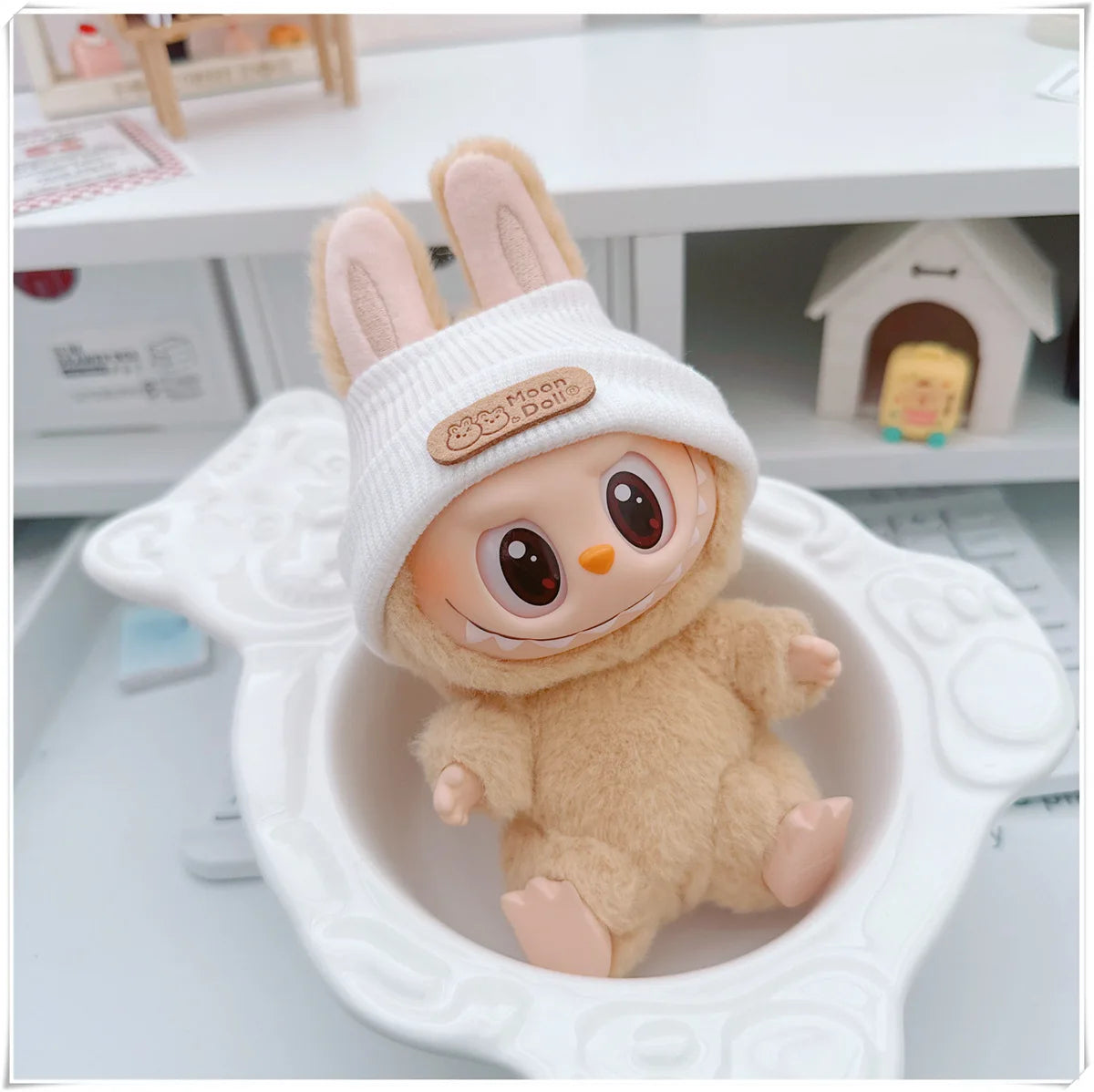 17cm Labubu Bear Casual Jacket Doll Clothes - Cute Plush Outerwear for Pullip Blythe OB11 BJD, Kawaii Teddy Coat