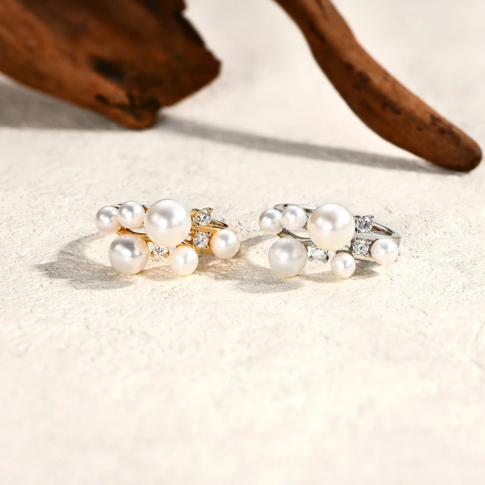 ATTAGEMS Pearl Moissanite Ring DVVS 100% S925 Sterling Silver Plated With18k Gold for Women Engagement Bride Jewelry Luxury Gift