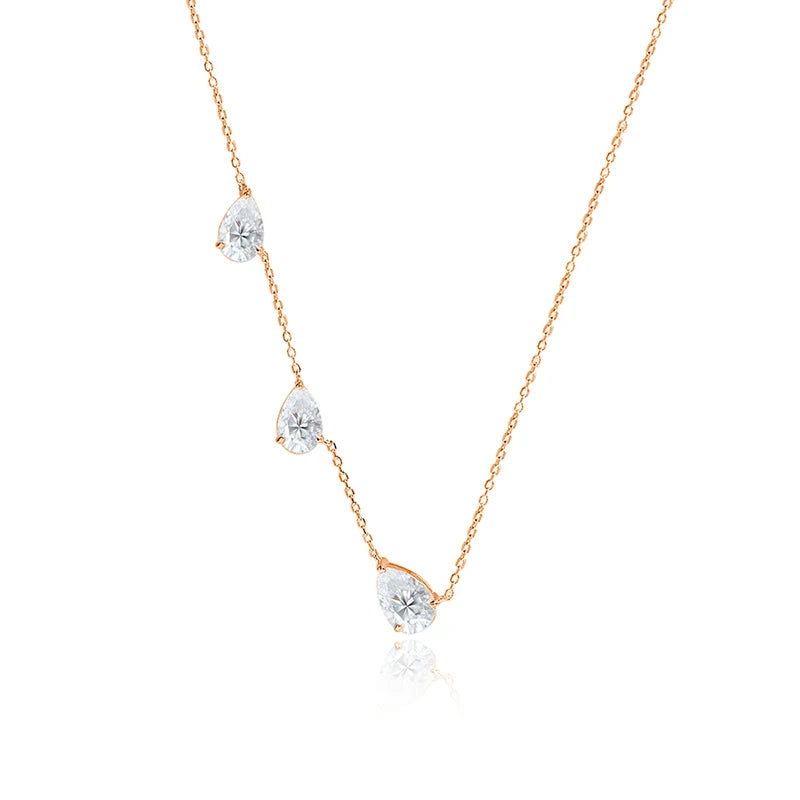 Smyoue Gradient Moissanite Necklace for Women 3 Gems Pear Cut Certified Luxury Pendant Lab Diamond Jewelry Sterling Silver 925