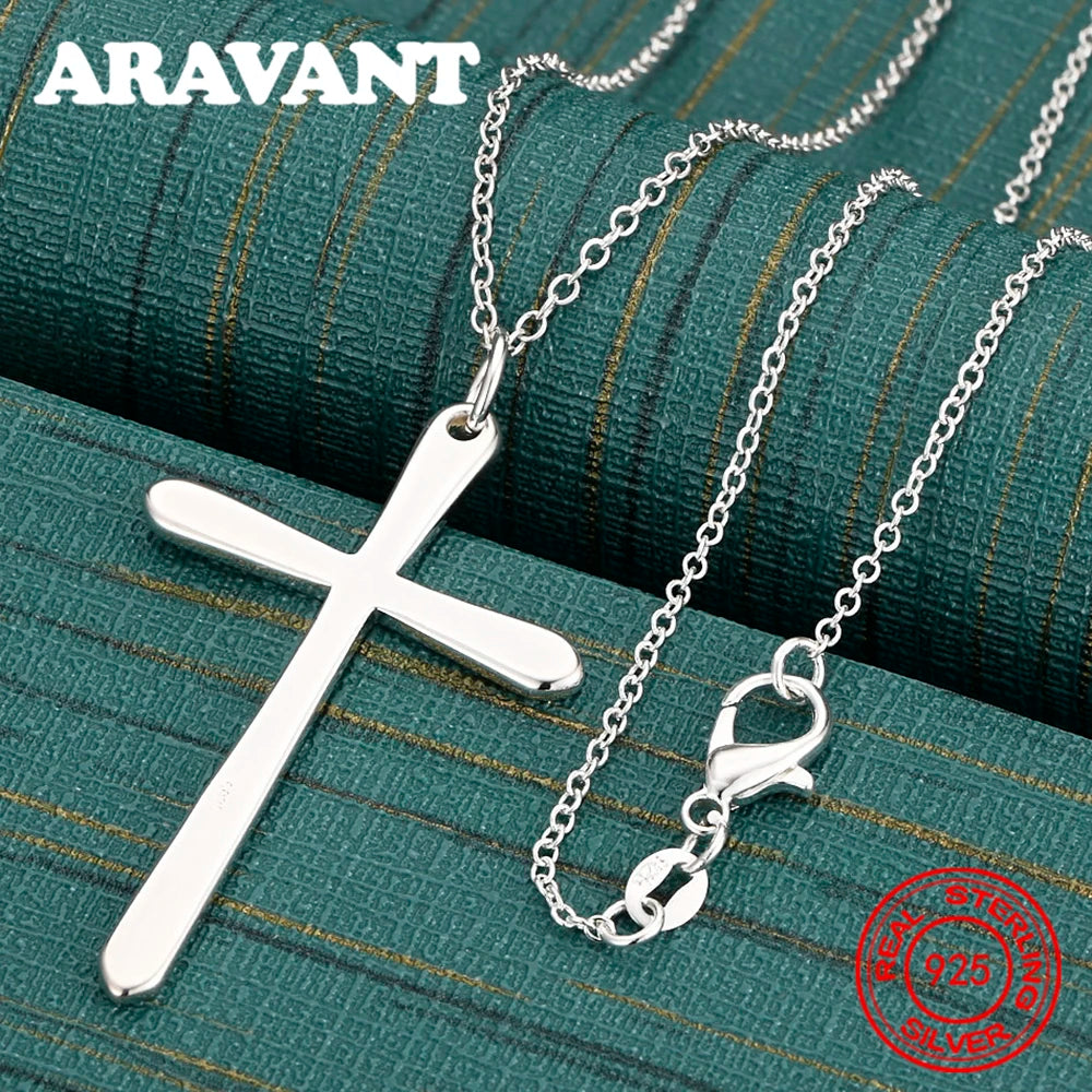 925 Sterling Silver Polished Large Cross Pendant Necklace - Exquisite And Cute Wedding Party Jewelry
