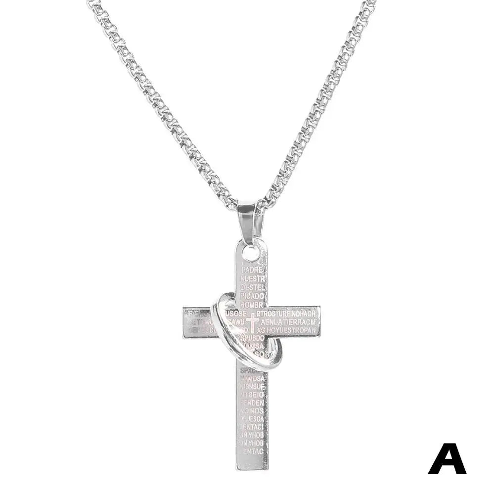 クロスネックレス バイブルペンダントチェーンネックレス メンズ ボーイズ スチール バイブルクロスペンダントチェーンネックレス