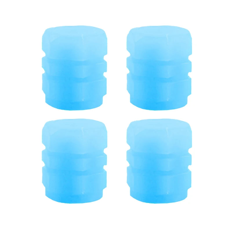 4 Universal Fluorescent Luminous Tire Valve Stem Covers Car Tire Valve Cap Green /Yellow/Blue/Red Fluorescent Powder