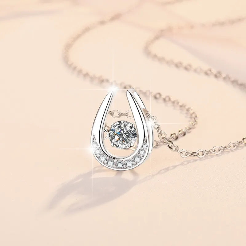 HK0049 Lefei Fashion Trend Luxury Classic White Moissanite Horseshoe Heart Star Necklace For Women 925 Silver Party Jewelry Gift