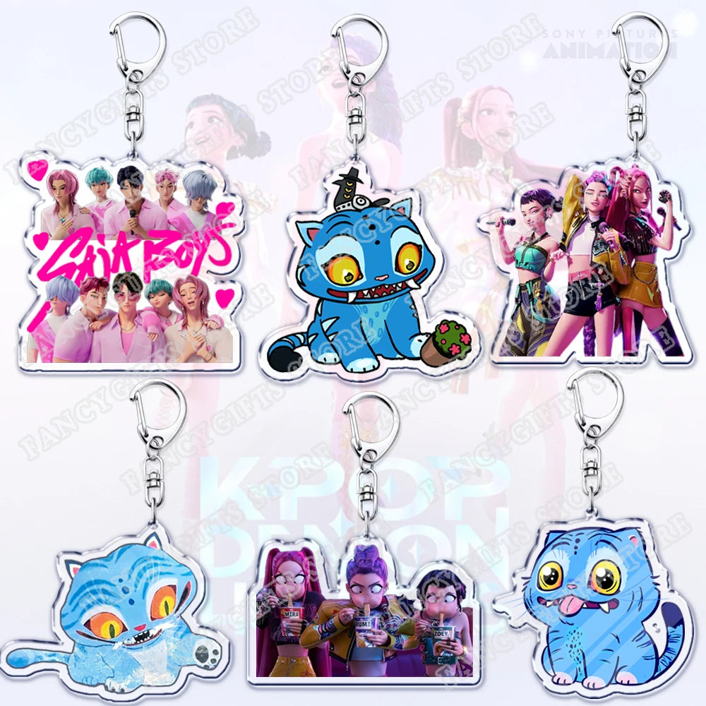Popular Kpop Demon Hunters Huntrix Saja Boys Keychains for Accessories Jewelry Rumi Zoey Jinu Derpy Tiger Keyrings Fans Gifts