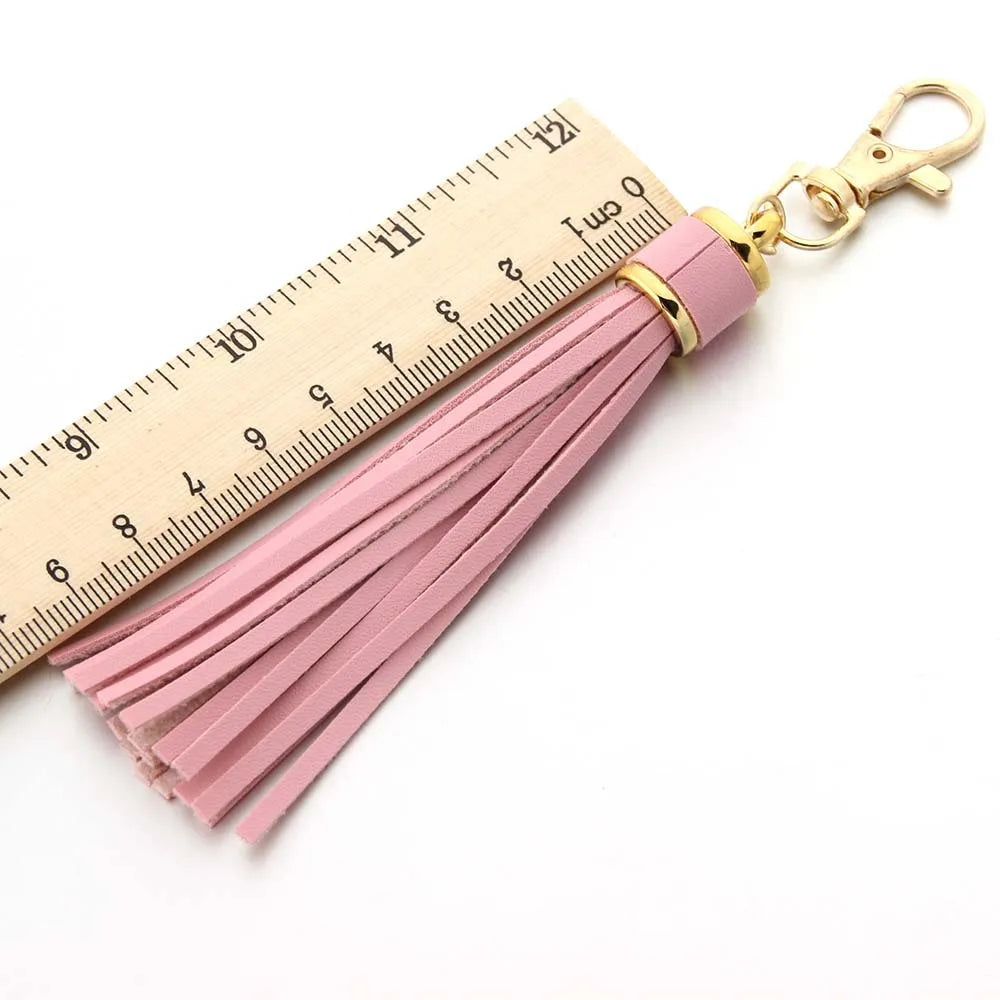 Hot selling copper alloy lobster buckle leather tassel pendant keychain bag accessories for women