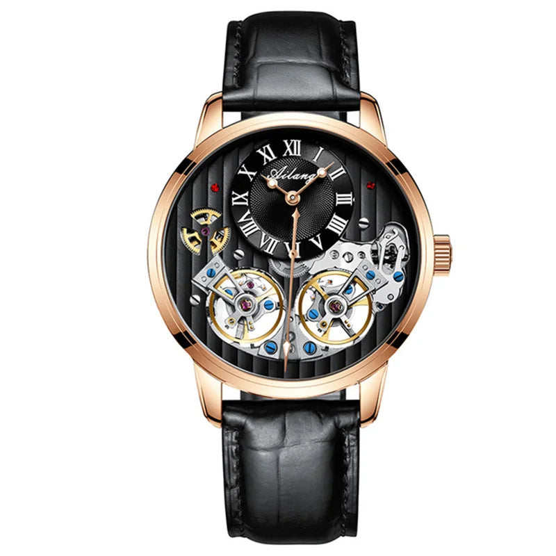 AILANG Double Tourbillon Men Watches Leather Wrist Mechanical Watches Automatic Flying Tourbillon Watches Waterproof Relogio