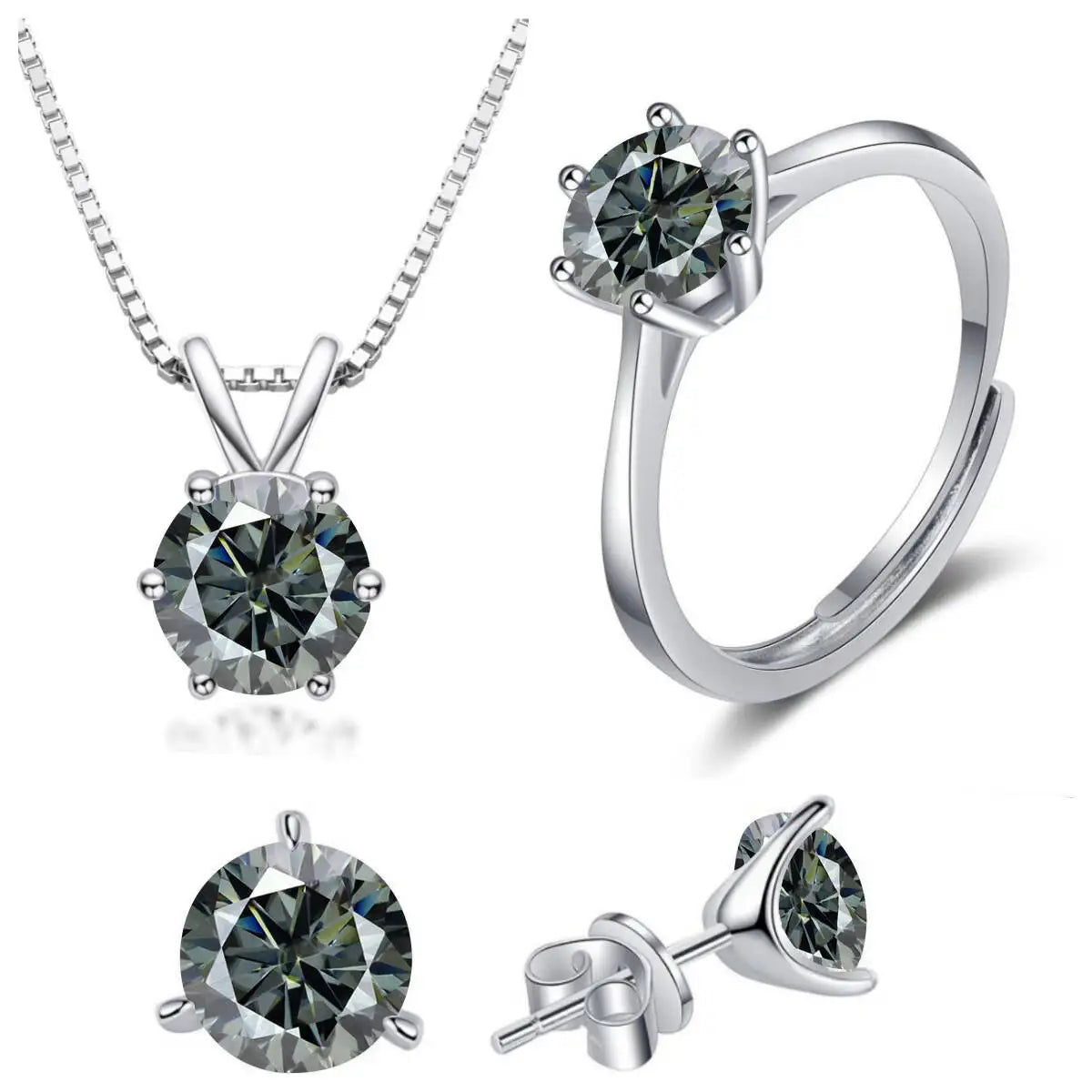 925 Sterling Silver 1CT*4 D Color Moissanite Ring Earring Necklace Set Fine Jewelry Set Elegant Ladies Jewelry For Party Wedding