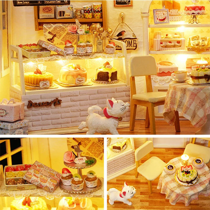 Kitten Mini Doll House Model Building Assembled House Home Kit Creative Room Bedroom Decoration with Furniture Birthday Gifts