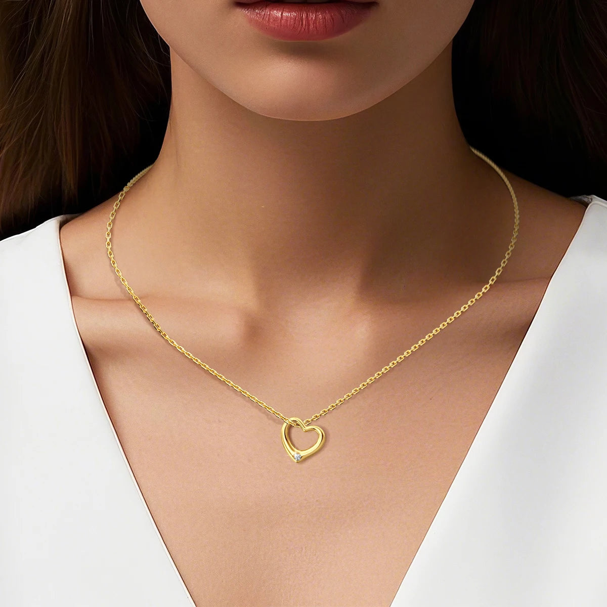 14k Gold Hollow Heart Love Necklace Pendant Real Yellow Gold AU585 Peach Heart Women's Boutique Jewelry Valentine's Day gift