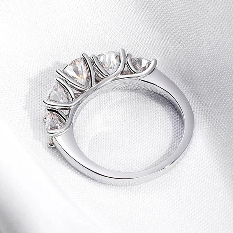 Smyoue 18k Plated 3.6CT All Moissanite Rings for Women 5 Stones Sparkling Diamond Wedding Band 100% S925 Sterling Silver Jewelry