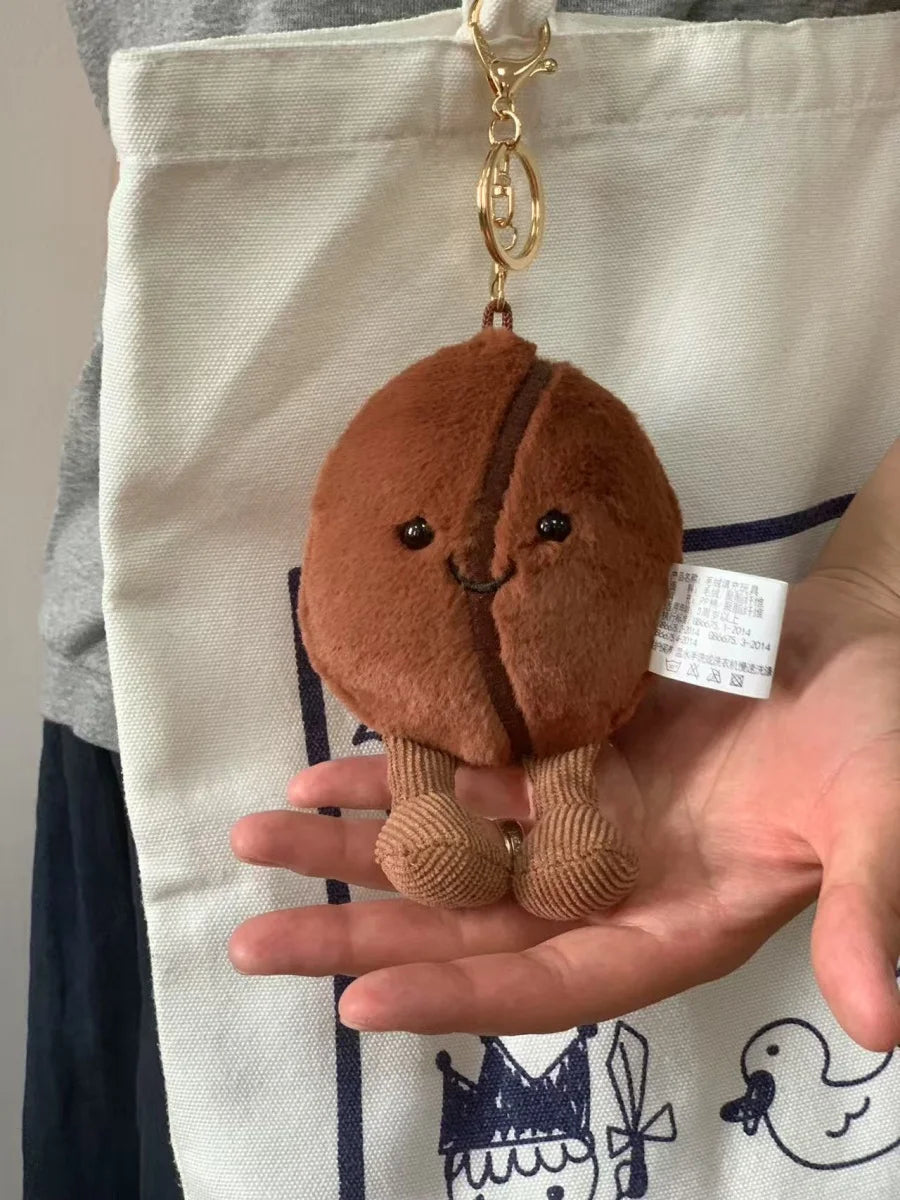 Jellycat Coffee Bean Bag Pendant Cartoon Stuffed Smiling Coffee Food Plushies Cute Key Chain Soft Doll Birthday Gifts Girl