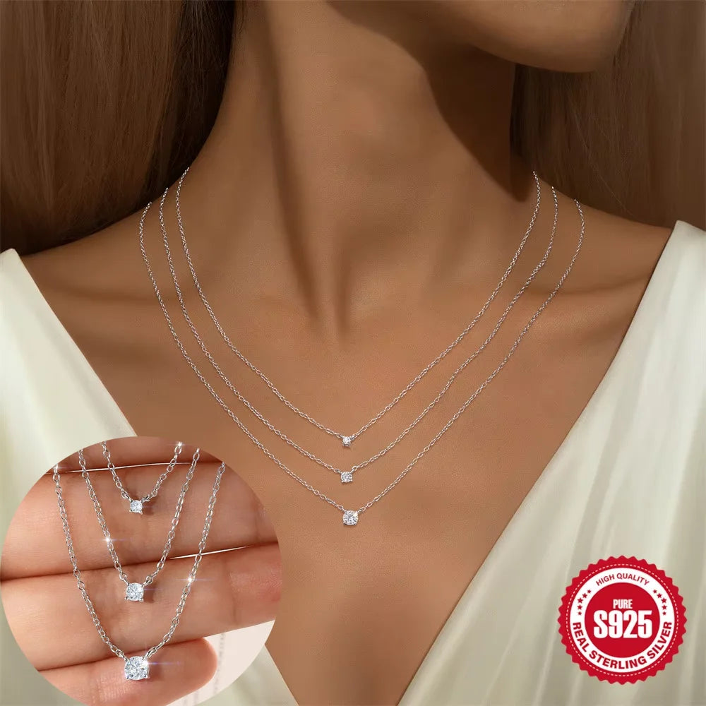 BOAKO 925 Sterling Silver Four Prong Setting Moissanite Pendant Necklace for Women Wedding Bridal Jewelry Personalities Luxury