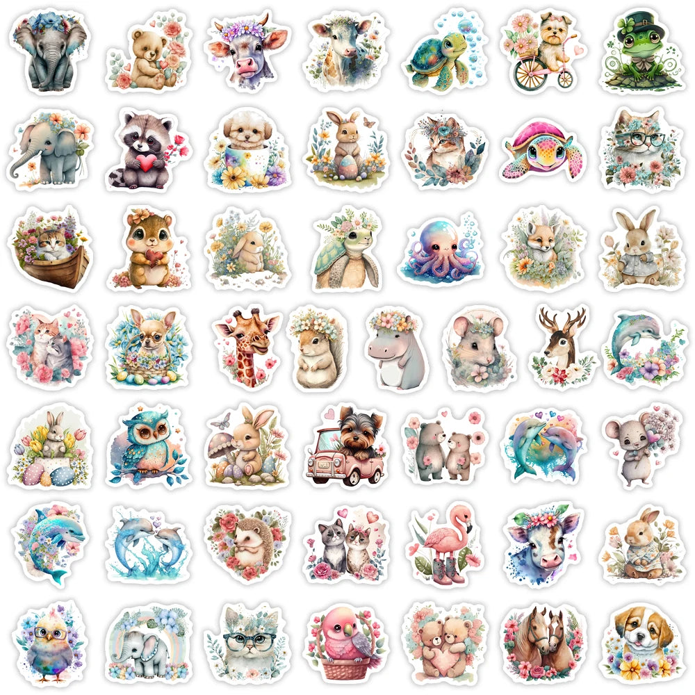 Kawaii Aesthetic Animal Stickers Kids DIY Toys Waterproof Graffiti Decal for Journal Scrapbook Laptop Phone Luggage Decorative